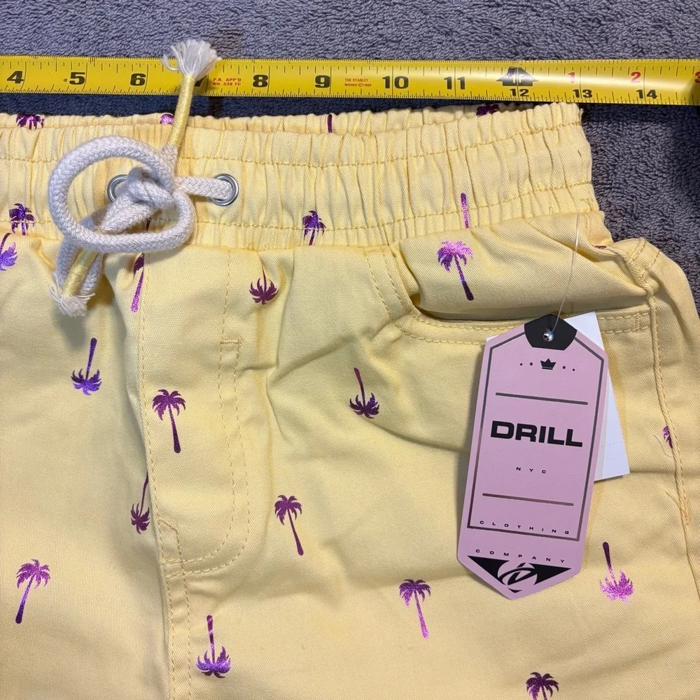 Drill Clothing Company Men S Drawstring Stretch Chino Shorts Yellow W/Palm Print